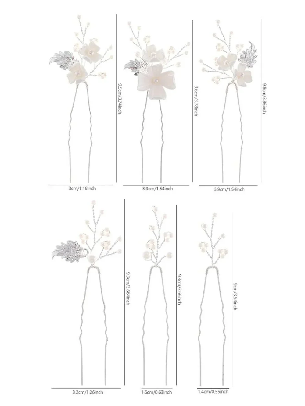 Women's Silver 6 Pieces Handmade Gold Leaf Pearls Flower Bridal Hair Bridesmaid